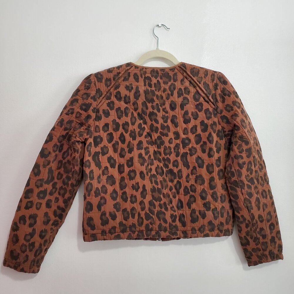 BLANK NYC Quilted Tencel Leopard Print Cropped Biker Brown Black Jacket Size S - Picture 8 of 9